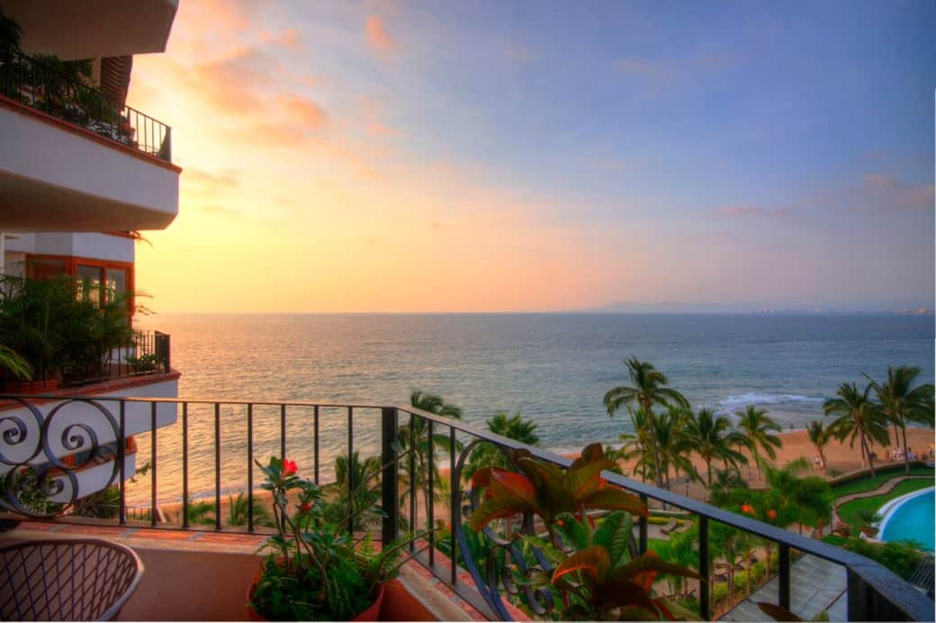Sunset over the Pacific Ocean from the condo’s private balcony